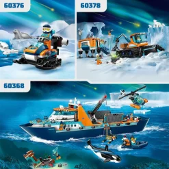 City 60368 - Le Navire d'Exploration Arctique, Grand Jouet avec Bateau Flottant, Hélicoptère, Sous-Marin, Épave de Viking, 7 Minifigurines et Figurine d'Orque