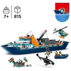 City 60368 - Le Navire d'Exploration Arctique, Grand Jouet avec Bateau Flottant, Hélicoptère, Sous-Marin, Épave de Viking, 7 Minifigurines et Figurine d'Orque