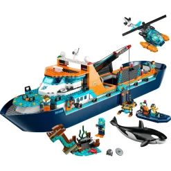 City 60368 - Le Navire d'Exploration Arctique, Grand Jouet avec Bateau Flottant, Hélicoptère, Sous-Marin, Épave de Viking, 7 Minifigurines et Figurine d'Orque
