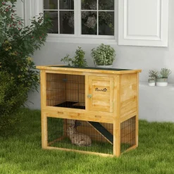 Clapier à lapin cage à lapin 2 étages 3 portes verrouillables bois pré-huilé