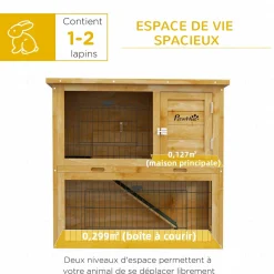Clapier à lapin cage à lapin 2 étages 3 portes verrouillables bois pré-huilé