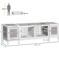 Clapier cage à lapin 2 portes toit ouvrant cloison amovible 2 niches plateaux déjection blanc gris