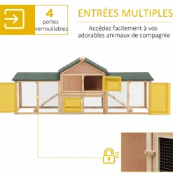 Clapier cage à lapins rongeurs XXL 2 étages toit bitumé intégral tiroir déjection 2,10L x 0,46l x 0,85H m bois massif pin pré-huilé