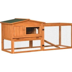 Clapier cage à lapins rongeurs 2 étages tiroir déjection enclos extérieur toit ouvrant dim. 156L x 58l x 68H cm bois sapin pré-huilé