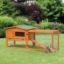 Clapier cage à lapins rongeurs 2 étages tiroir déjection enclos extérieur toit ouvrant dim. 156L x 58l x 68H cm bois sapin pré-huilé