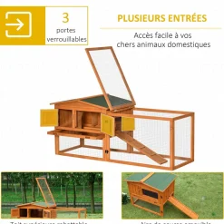 Clapier cage à lapins rongeurs 2 étages tiroir déjection enclos extérieur toit ouvrant dim. 156L x 58l x 68H cm bois sapin pré-huilé