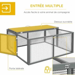 Clapier pliable avec poignée - cage à lapin - toit ouvrant, porte - 110 x 105 x 50 cm - acier bois gris
