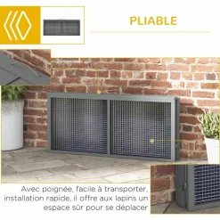 Clapier pliable avec poignée - cage à lapin - toit ouvrant, porte - 110 x 105 x 50 cm - acier bois gris