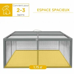Clapier pliable avec poignée - cage à lapin - toit ouvrant, porte - 110 x 105 x 50 cm - acier bois gris