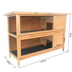 Clapier sur pieds cage à lapin double niveau plateaux excréments coulissants 4 portes verrouillables dim. 137L x 50l x 93H cm bois massif pin toit bitumé vert