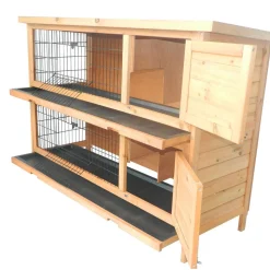 Clapier sur pieds cage à lapin double niveau plateaux excréments coulissants 4 portes verrouillables dim. 137L x 50l x 93H cm bois massif pin toit bitumé vert