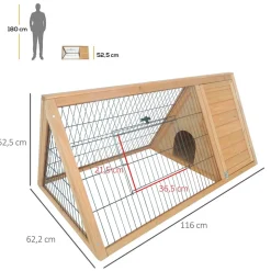 Clapier triangulaire de sol enclos extérieur niche double porte dim. 116L x 62l x 53H cm bois massif pin