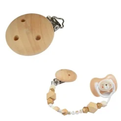 Clip en Bois pour Attache Sucette Rond 4cm Beige