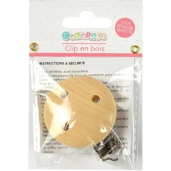 Clip en Bois pour Attache Sucette Rond 4cm Beige