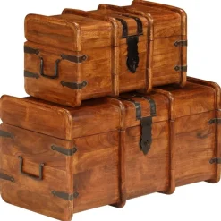 Coffre de rangement 2 pcs Bois d'acacia solide et finition miel