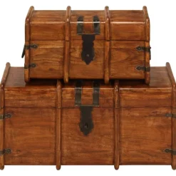 Coffre de rangement 2 pcs Bois d'acacia solide et finition miel