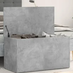 Coffre de rangement Gris beton 84x42x46 cm Bois d'ingenierie