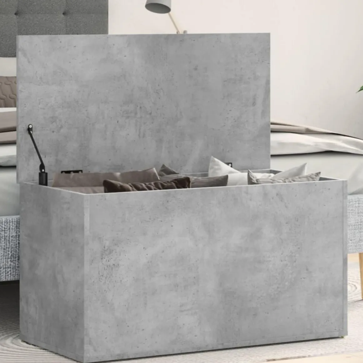 Coffre de rangement Gris beton 84x42x46 cm Bois d'ingenierie