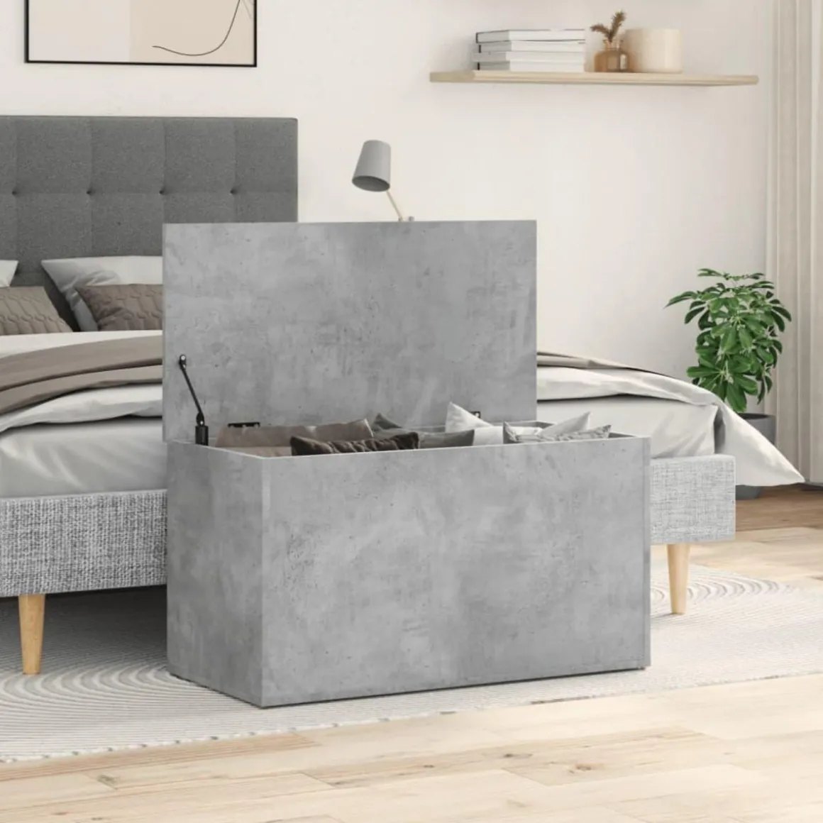 Coffre de rangement Gris beton 84x42x46 cm Bois d'ingenierie