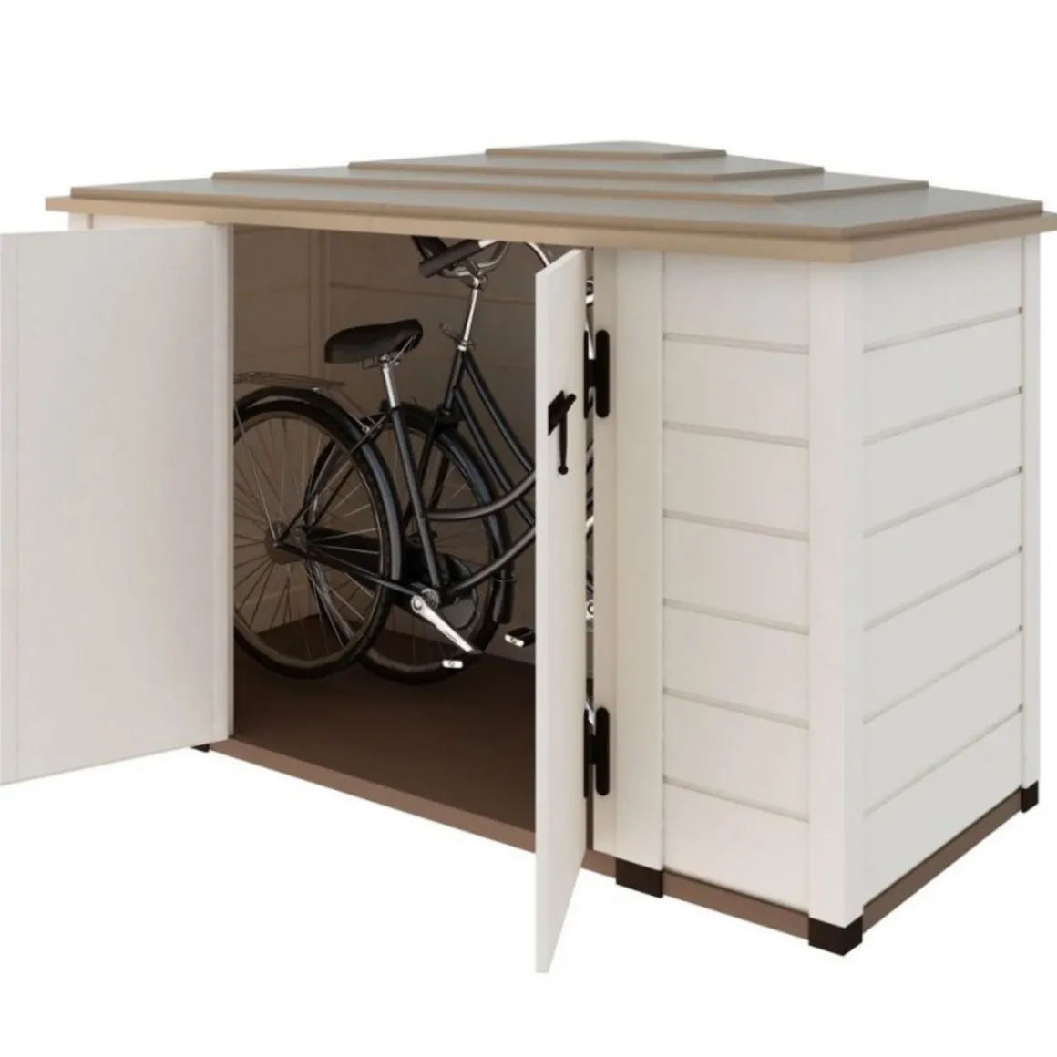 Coffre de rangement jardin rangement à vélo résine - 1930L - Beige et marron clair - BOX EVO 200