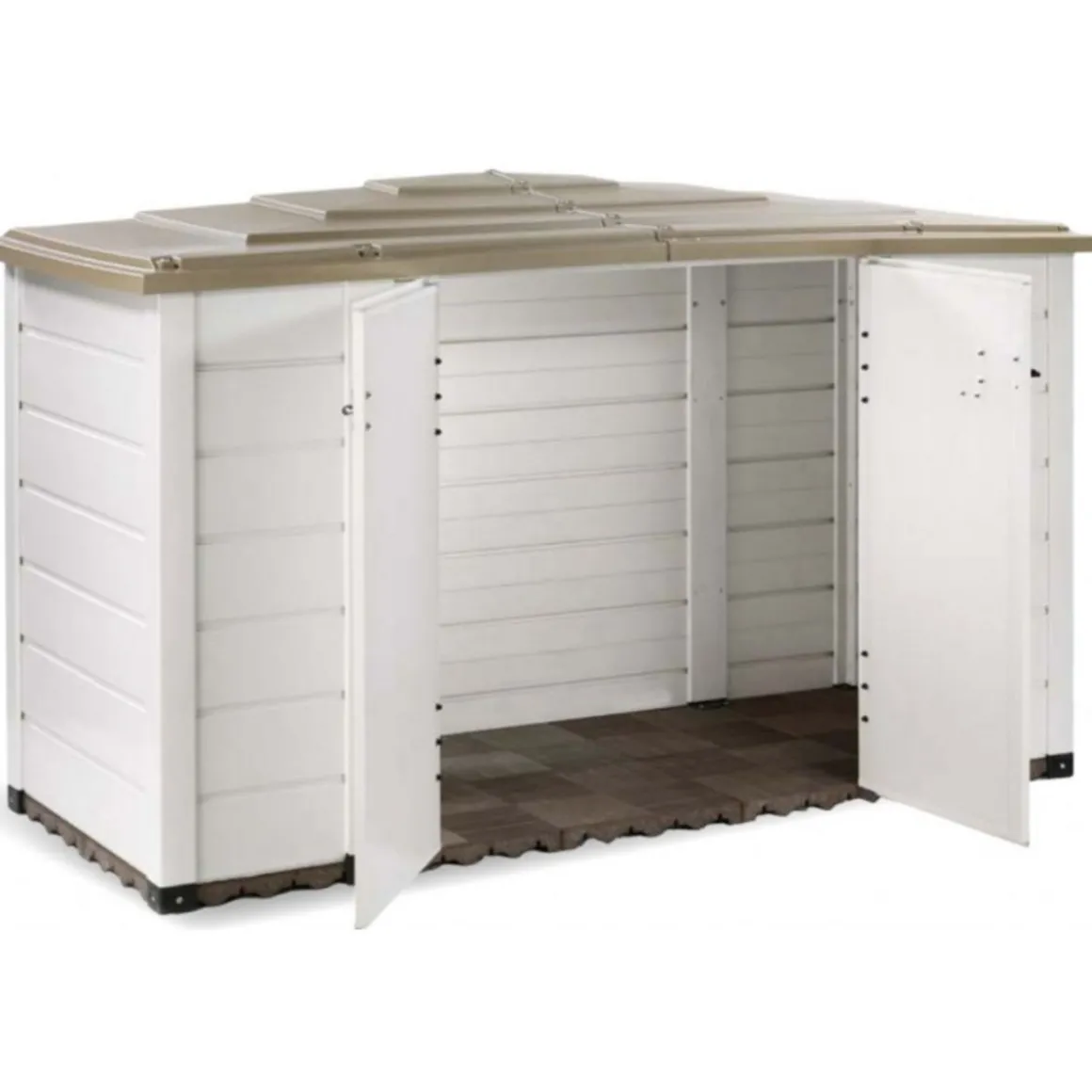 Coffre de rangement jardin rangement à vélo résine - 1930L - Beige et marron clair - BOX EVO 200