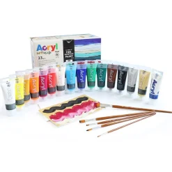 Coffret 16 peintures acrylique et accessoires