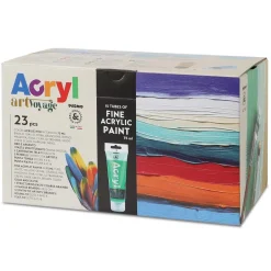 Coffret 16 peintures acrylique et accessoires