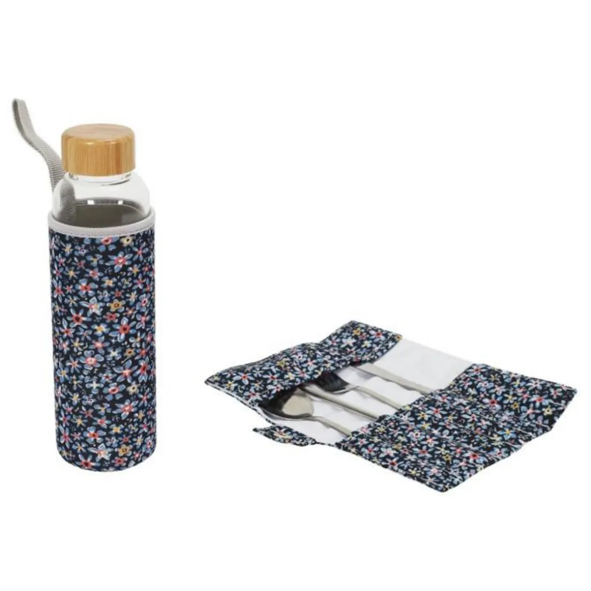 Coffret Bouteille & Couverts Pochette 50cl Bleu