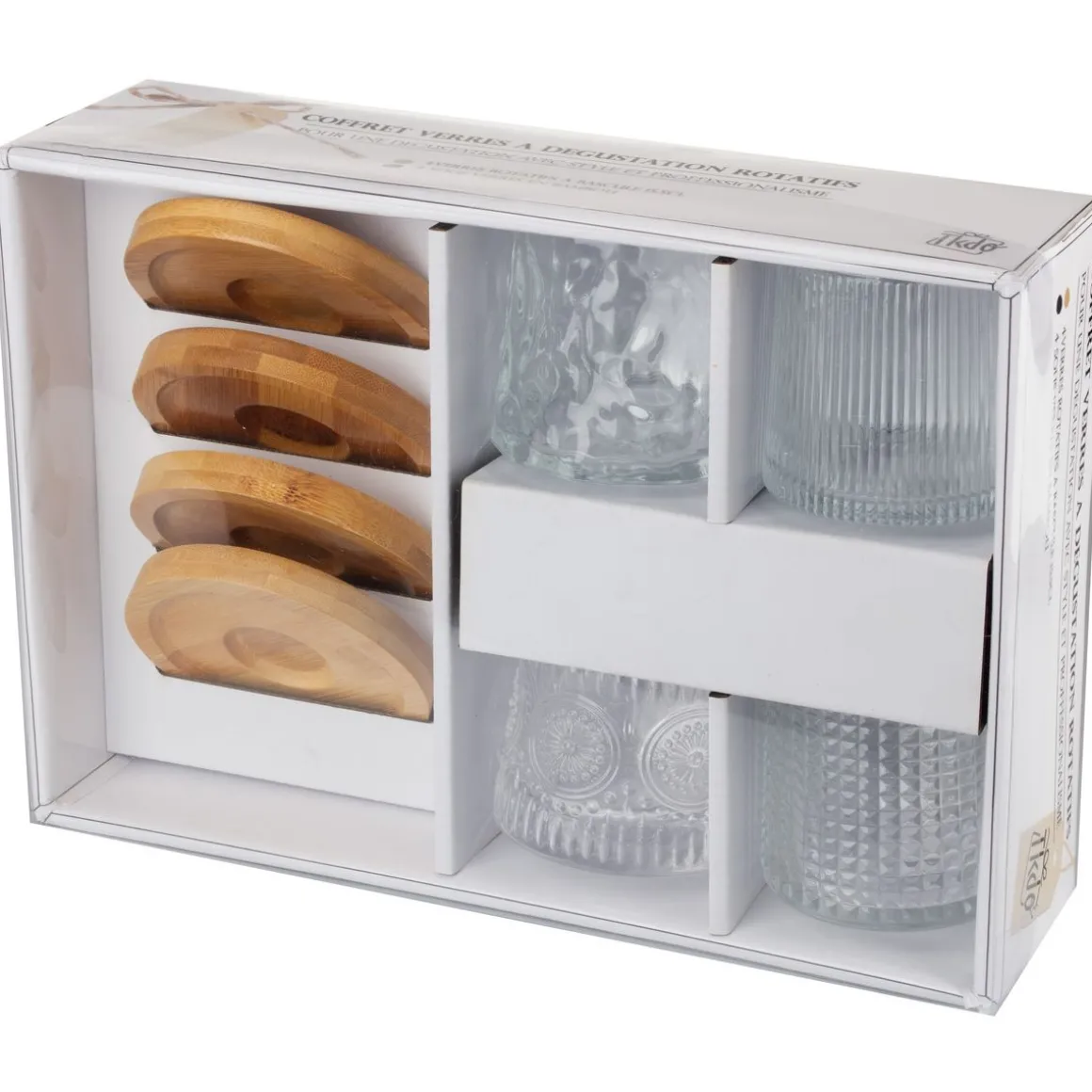 Coffret cadeau 4 verres à whisky 16cl avec 4 dessous verre en bois