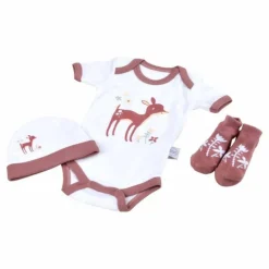 Coffret Naissance 3 Pièces Faon Rose & Blanc