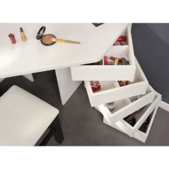 Coiffeuse d'angle avec LED 3 miroirs 5 tiroirs pivotants GIRLY