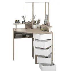 Coiffeuse d'angle avec LED 3 miroirs 5 tiroirs pivotants GIRLY