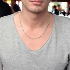 Collier / Chaîne Homme Argent 925 - Maille Figaro Alternée 1+2 - 60cm