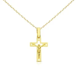 Collier - Médaille Croix Or 18 Carats 750/000 - Christ sur la Croix - Chaine Dorée