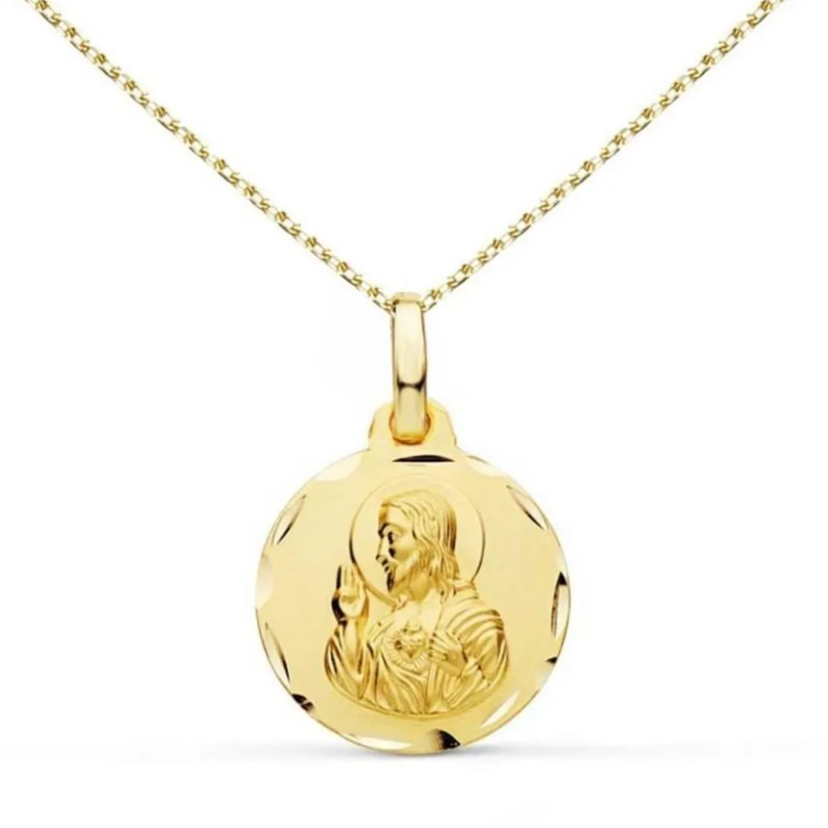 Collier - Médaille Sacré Coeur de Jésus Or Jaune - Chaîne Dorée - Gravure Offerte