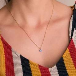 Collier - Pendentif Or Jaune 18 Carats 750/000 - Zirconium Bleu Topaze - Chaine Dorée