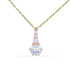 Collier - Pendentif Or Jaune Topaze Bleue et Zirconiums - Femme
