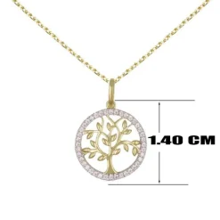 Collier - Pendentif Or Jaune Arbre de Vie Serti de Zirconiums - Chaine Dorée Offerte