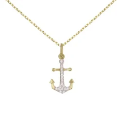 Collier - Pendentif Or Jaune Ancre Serti de Zirconiums - Chaine Dorée Offerte
