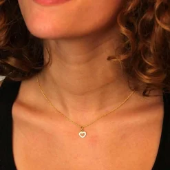 Collier - Pendentif Or Jaune Coeur Serti de Zirconiums - Chaine Dorée Offerte