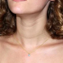 Collier - Pendentif Or Jaune Topaze Bleue Coeur - Femme