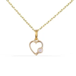 Collier - Pendentif Or Jaune et Diamant - Coeur - Chaine Dorée