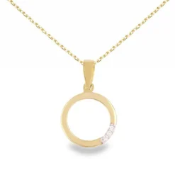 Collier - Pendentif Or Jaune et Diamants - Motif Anneau - Chaine Dorée