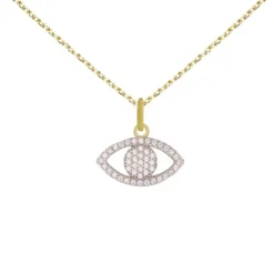 Collier - Pendentif Or Jaune Oeil Serti de Zirconiums - Chaine Dorée Offerte