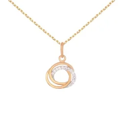 Collier - Pendentif Or Rose Anneaux Enlacés Sertis de Zirconiums - Chaine Dorée Rose Offerte