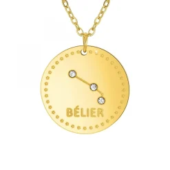 Collier astrologie Bélier SC Crystal orné de Cristaux scintillants en Acier Finement doré