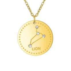 Collier astrologie Lion SC Crystal orné de Cristaux scintillants en Acier Finement doré