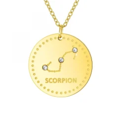 Collier astrologie Scorpion SC Crystal orné de Cristaux scintillants en Acier Finement doré