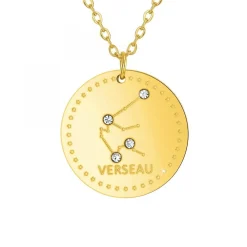 Collier astrologie Verseau SC Crystal orné de Cristaux scintillants en Acier Finement doré