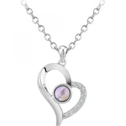 Collier cœur SC Crystal orné de zirconium et d'une pierre améthyste